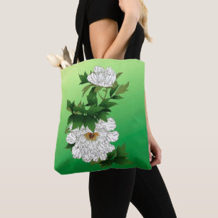Tote Bag Croquis japonais vintage de grande pivoine blanche