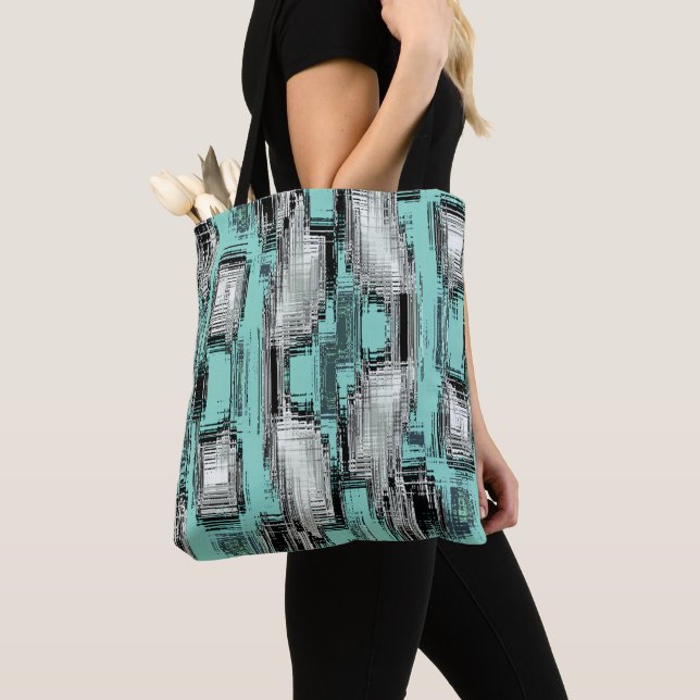 Tote Bag Crossed pixelated lines forming abstract squares (De près)