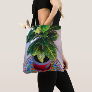 Tote Bag Croton en fleurs sur la table de mosaïque Fourre-t