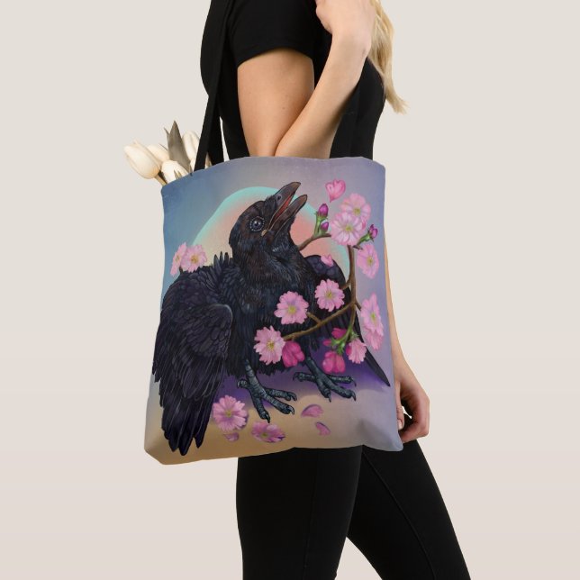Tote Bag Crow naissant avec fleurs de pomme (De près)