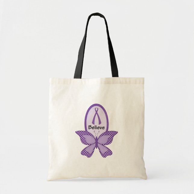 Tote Bag Croyez le ruban pourpre de conscience (Devant)