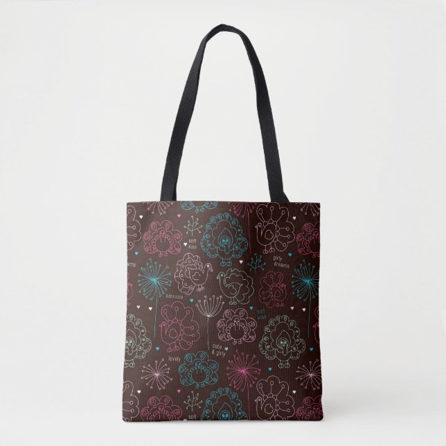 Tote Bag cru de papier peint de l'Inde de fleur de paon (Devant)