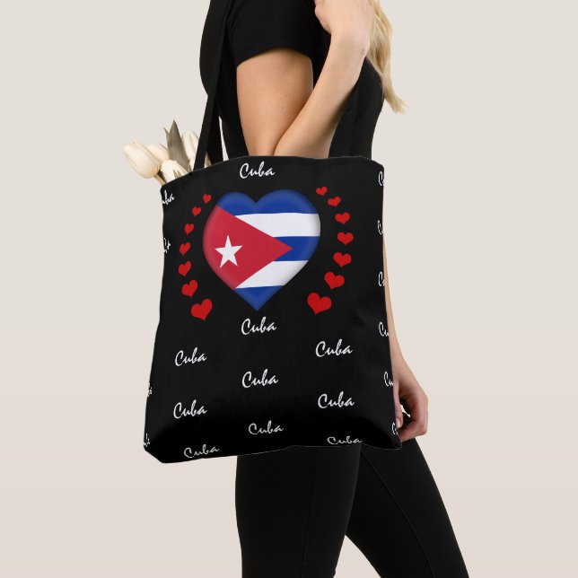 Tote Bag Cuba Flag & Heart, mode/sport du drapeau cubain (De près)