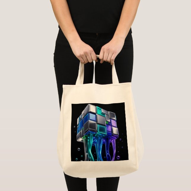 Tote Bag Cube de puzzle chrome futuriste  (Devant (produit))