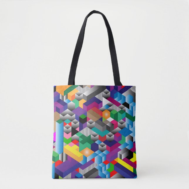 Tote Bag Cubes Isométriques 3D, Géométriques Sans Couleur. (Devant)