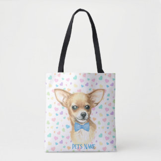 Tote Bag Cuir bleu personnalisé Chihuahua
