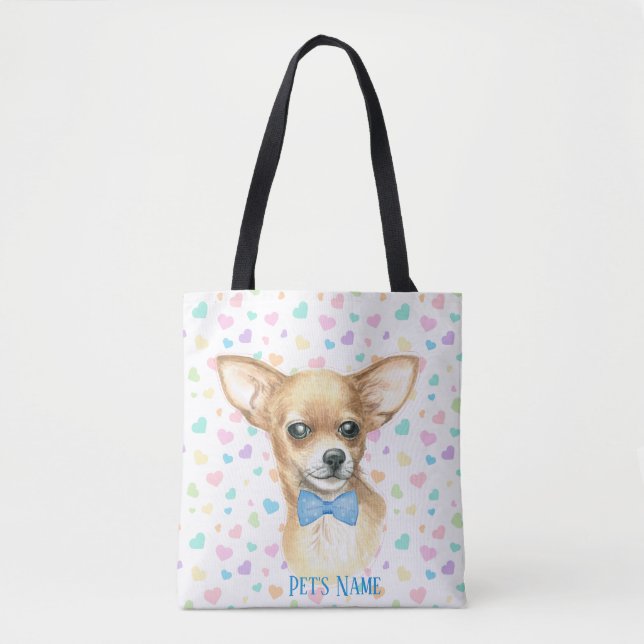 Tote Bag Cuir bleu personnalisé Chihuahua (Devant)
