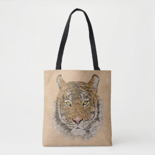 Tote Bag Cuir Et Tigre Beige