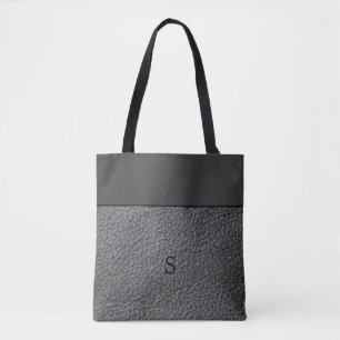 Tote Bag Cuir gris-foncé de faux et décoré d'un monogram