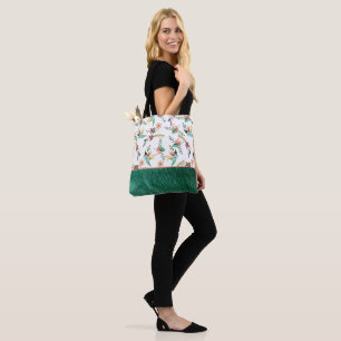 Tote Bag Cuir Vert Et Fleurs