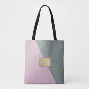 Tote Bag Cuir Vert Rose Élégant Monogramme