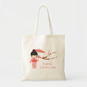 Tote Bag Cuisine japonaise rose cerise en fleurs Geisha