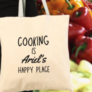Tote Bag Cuisine personnalisée Happy Place Cook Foodie Cade