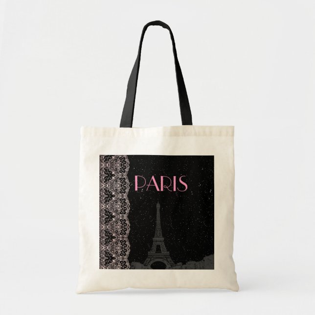 Tote Bag Cuisine personnalisée Noir/Rose Minuit Étoiles Tou (Devant)