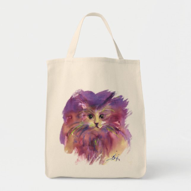TOTE BAG CUISINE POURPUE, PORTRAIT DE CAT DE CUISINE (Devant)