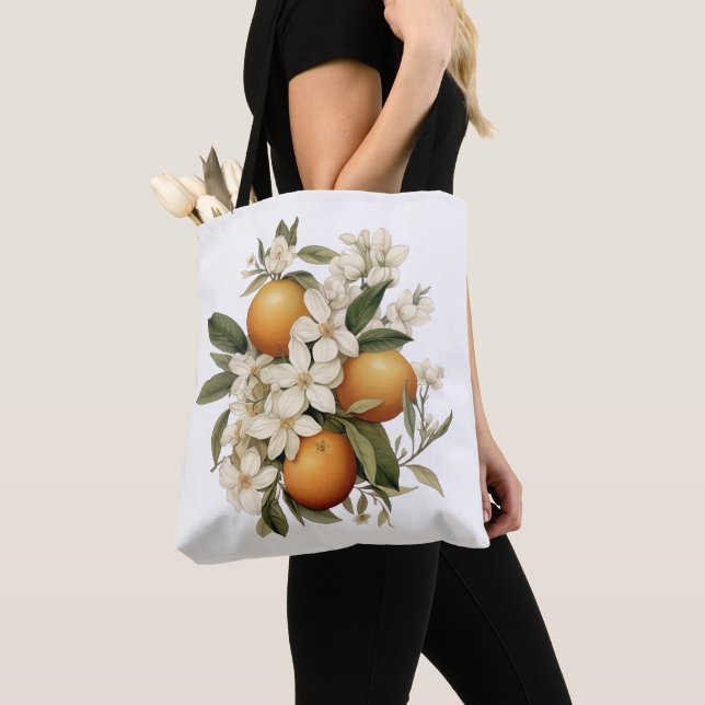 Tote Bag Cuisine vintage aux fleurs orange (De près)