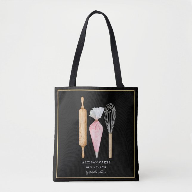 Tote Bag Cuisinier Pâtissier Cuisinier Sur Noir (Devant)