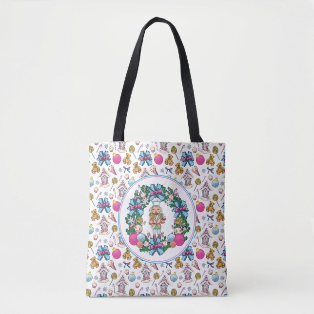 Tote Bag Cuite Rose Et Bleu Casse-Noisette De Noël Wreath (Devant)