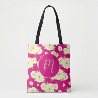 Tote Bag Cuivre Pastel Floral Jaune sur Fuchsia rose