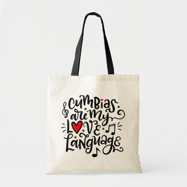 Tote Bag Cumbias sont My Love Language, Spanglish Lettering (Devant)