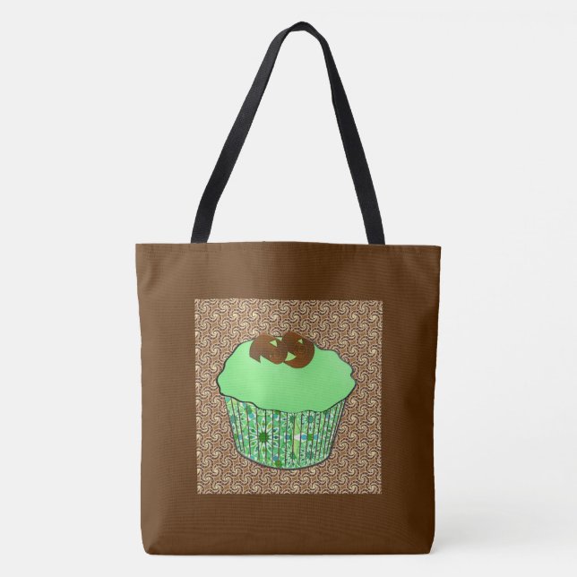 Tote Bag Cupcake au Chocolat Glaçé à la Menthe, Fond Fracta (Devant)