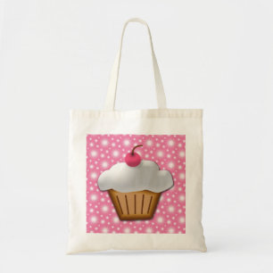 Tote Bag Cupcake coupé avec cerise rose sur le dessus