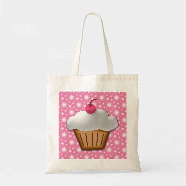Tote Bag Cupcake coupé avec cerise rose sur le dessus (Devant)