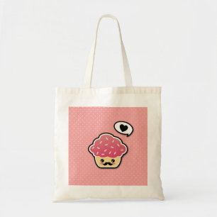 Tote Bag Cupcake rose Kawaii avec Moustache