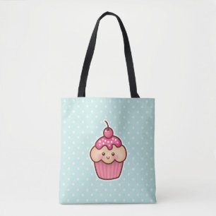 Tote Bag Cupcake rose Kawaii et Pois bleu Mint