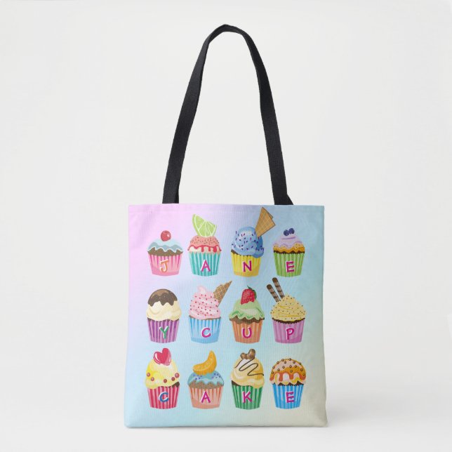 Tote Bag Cupcakes Ajoutez Votre Nom Monogramme Gâteaux Déli (Devant)