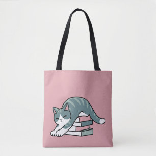 Tote Bag Curieux avec un livre et un chat - Lecture confort