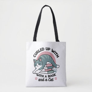 Tote Bag Curieux avec un livre et un chat - Lecture confort