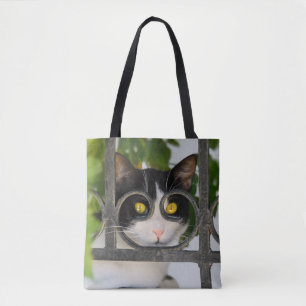 Tote Bag Curieux Chat avec cadre de Spectacles amusant sur 