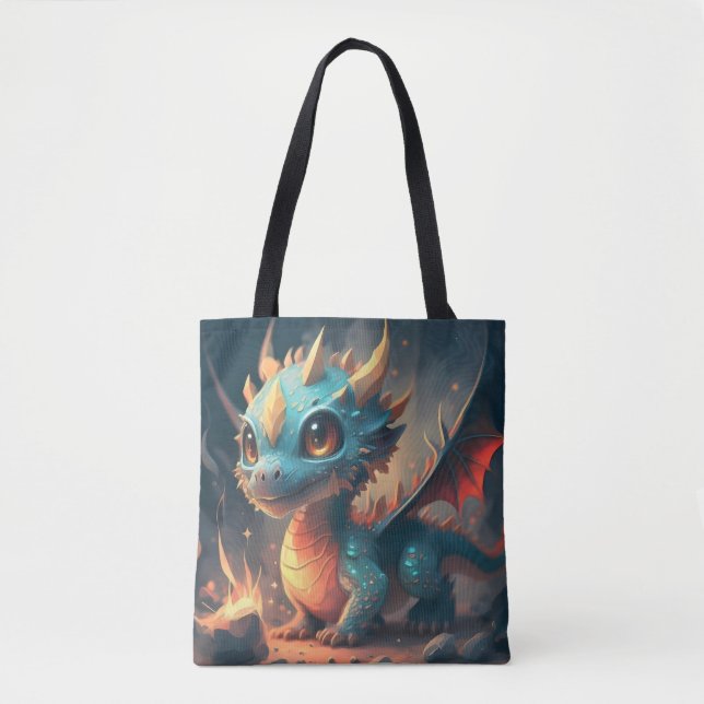 Tote Bag Curieux Dragon Bleu Chibi (Devant)