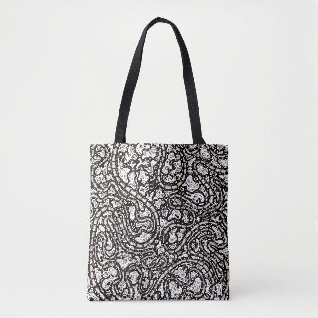 Tote Bag Curvy Twisty Cartoon Weird Faces Design (Devant)