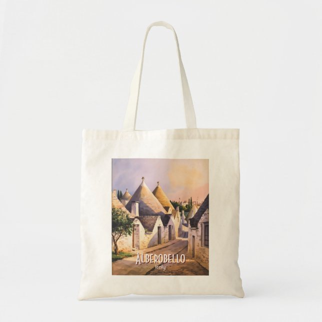 Tote Bag Custom Alberobello Trulli House Italy Watercolor (Devant)