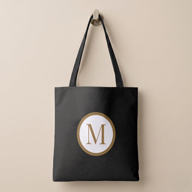Tote Bag Custom Black & Gold Center Seal Monogram (Créateur téléchargé)