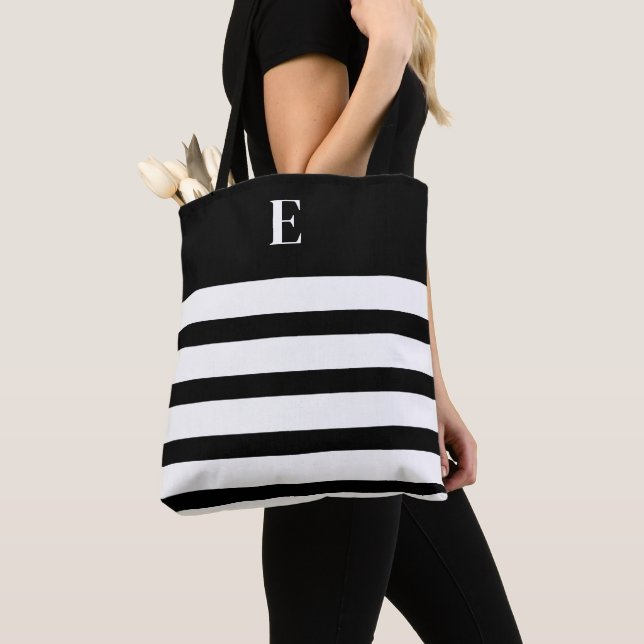Tote Bag Custom Black & White Monogram  (De près)