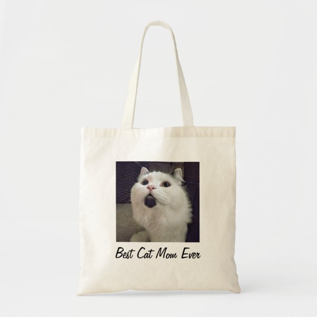 Tote Bag Custom Cat Photo Best Cat Mom Ever DIY (Devant)