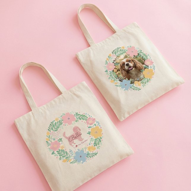 Tote Bag Custom Cavalier King Charles Spaniel   Pastel Pink (Créateur téléchargé)