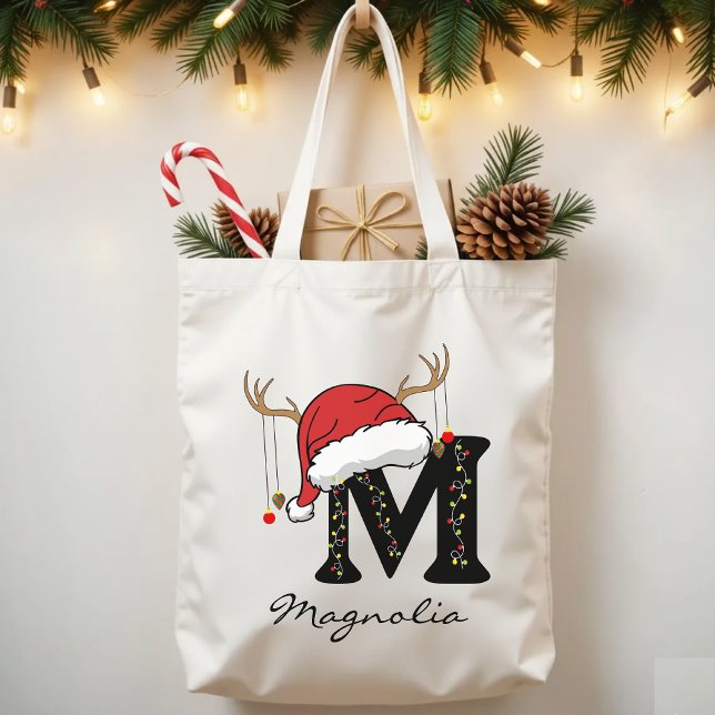 Tote Bag Custom Christmas Alphabet Monogram Bag for Women (Christmas alphabet tote, family Christmas tote, monogram Christmas tote, personalized tote bag,)