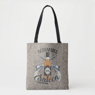 Tote Bag Custom Cowboy Revolver Gun Whiskey Saloon