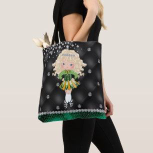 Tote Bag Custom Irish Dance Blond Girl Green, Noir
