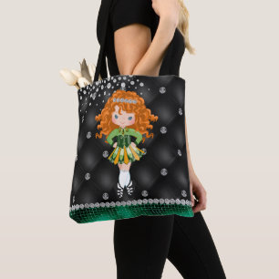 Tote Bag Custom Irish Dance Redhead Girl Green, Noir