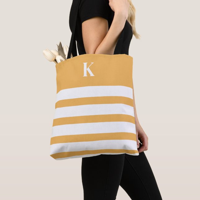 Tote Bag Custom Monogram Yellow Stripes (De près)