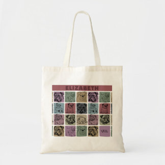 Tote Bag Custom Name Initial Retro Bulldog Floral Gift