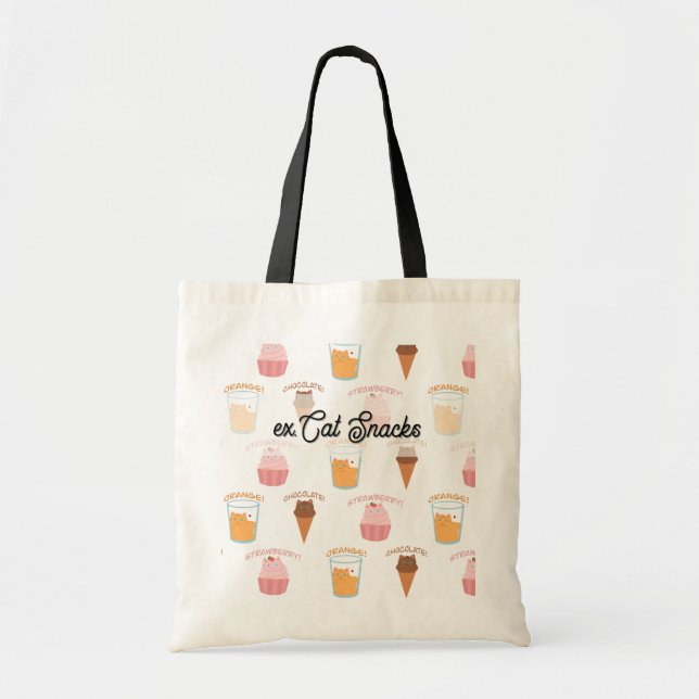Tote Bag Custom Name Pink Cupcake and Black Cat Pattern  (Devant)