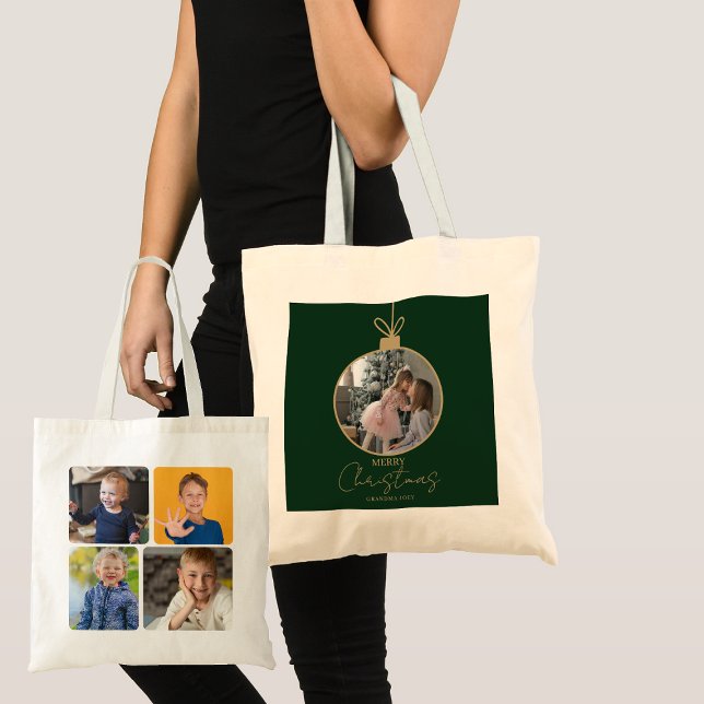 Tote Bag custom photo collage Merry Christmas bauble (Créateur téléchargé)