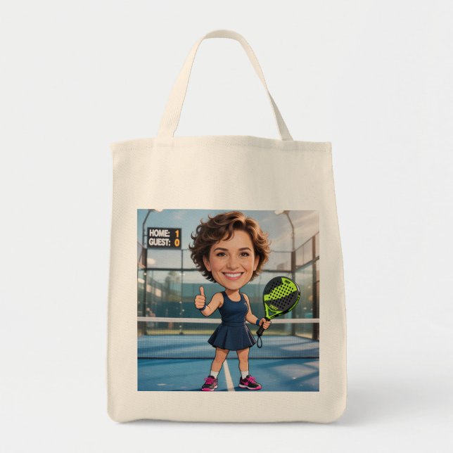 Tote Bag Custom Photo Head Padel/Pickleball Player Caricatu (Devant)
