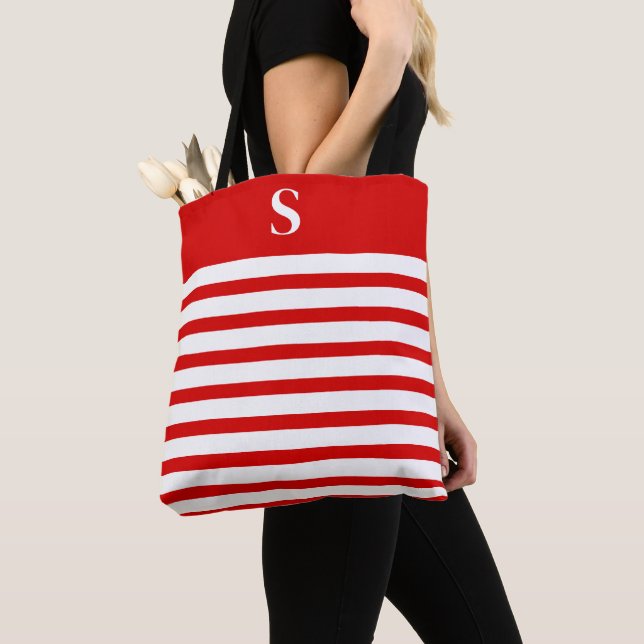 Tote Bag Custom Red Monogram  (De près)